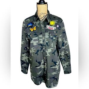 Forever 21 Camouflage Button-Up Shirt with Patches NWT